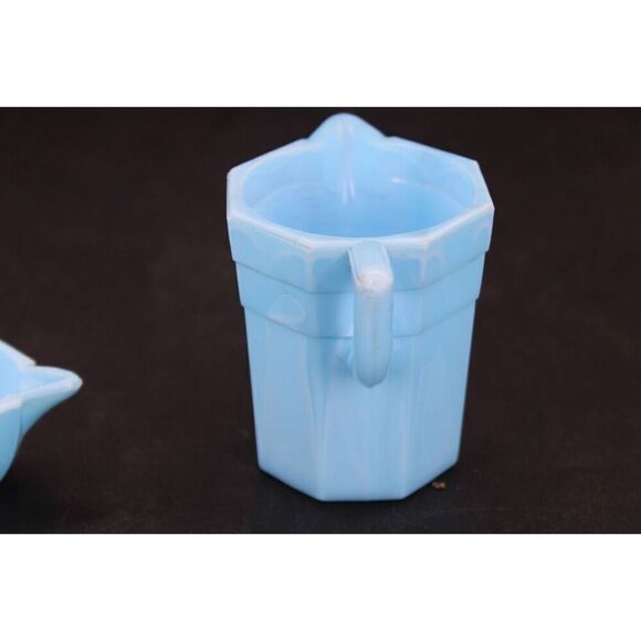 1930s Blue Agate SLAG GLASS Childrens Toy TEA SET 3 Pieces - Picture 12 of 16